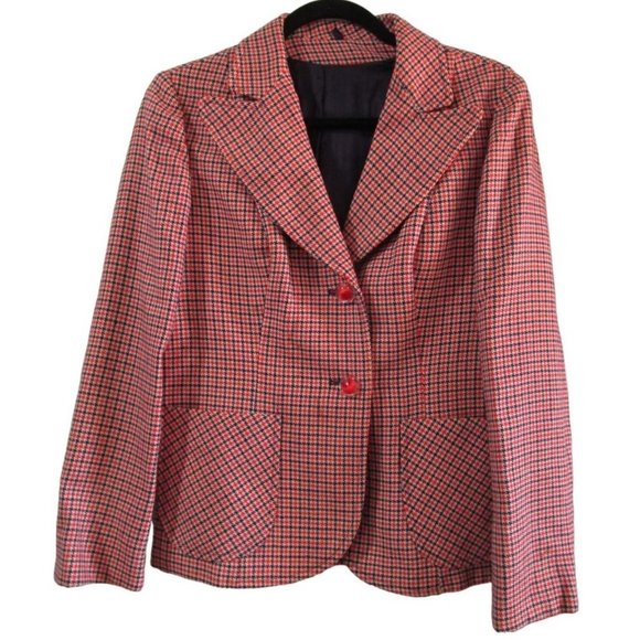 Houndstooth Tattersall Womans Wool Blend Vintage Jacket Creazion Loran GUC - Picture 1 of 16